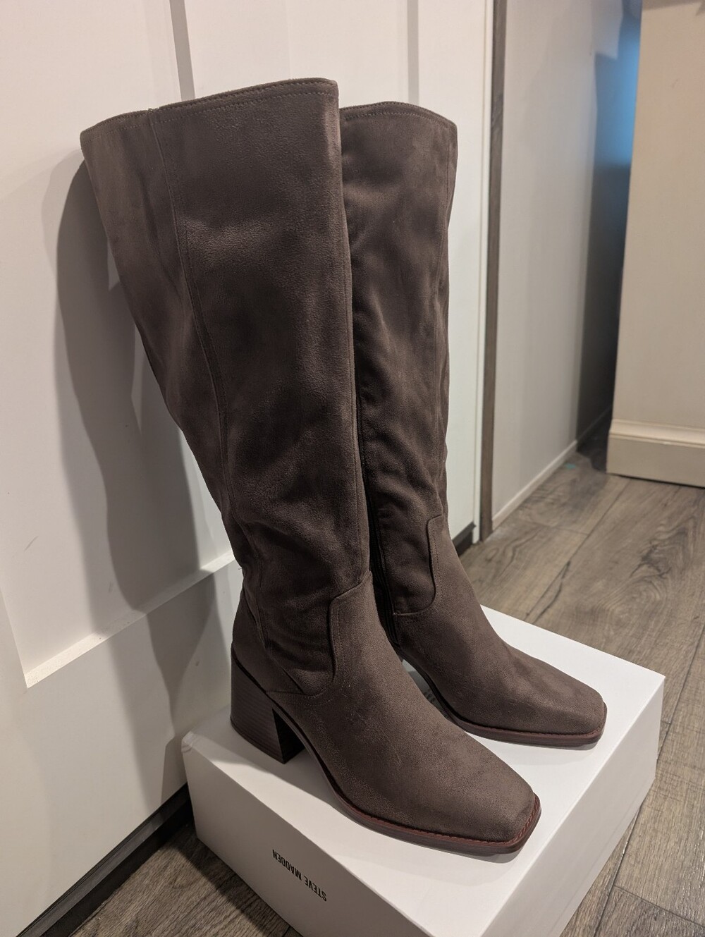 Kelly & Katie Dark Brown Suede Knee High Block Heel Boots